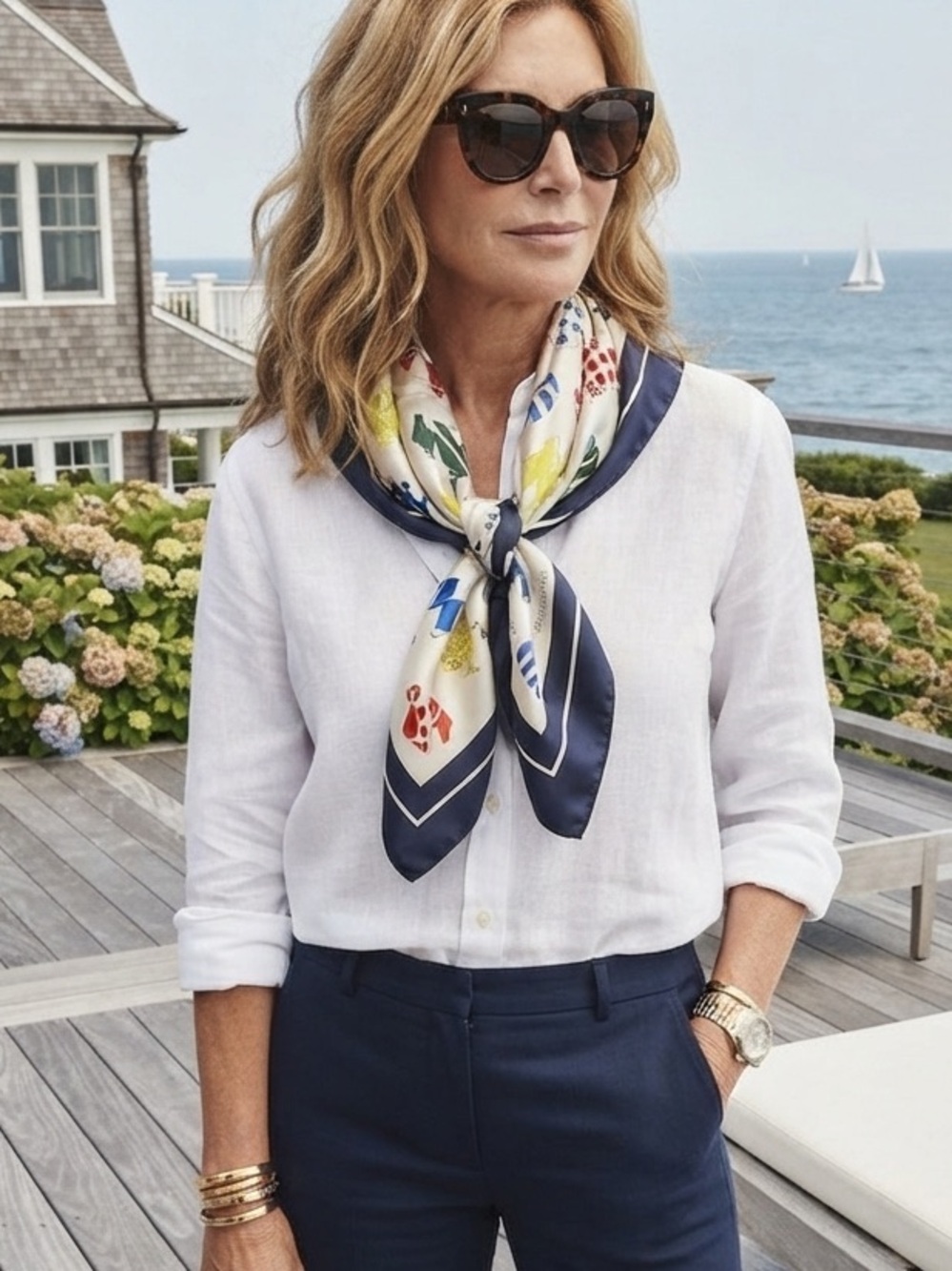 Concord Jockey Saratoga Silk Scarf - Navy & Cream